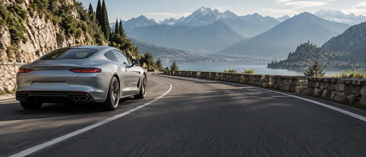 Auto argentata su una strada alpina
