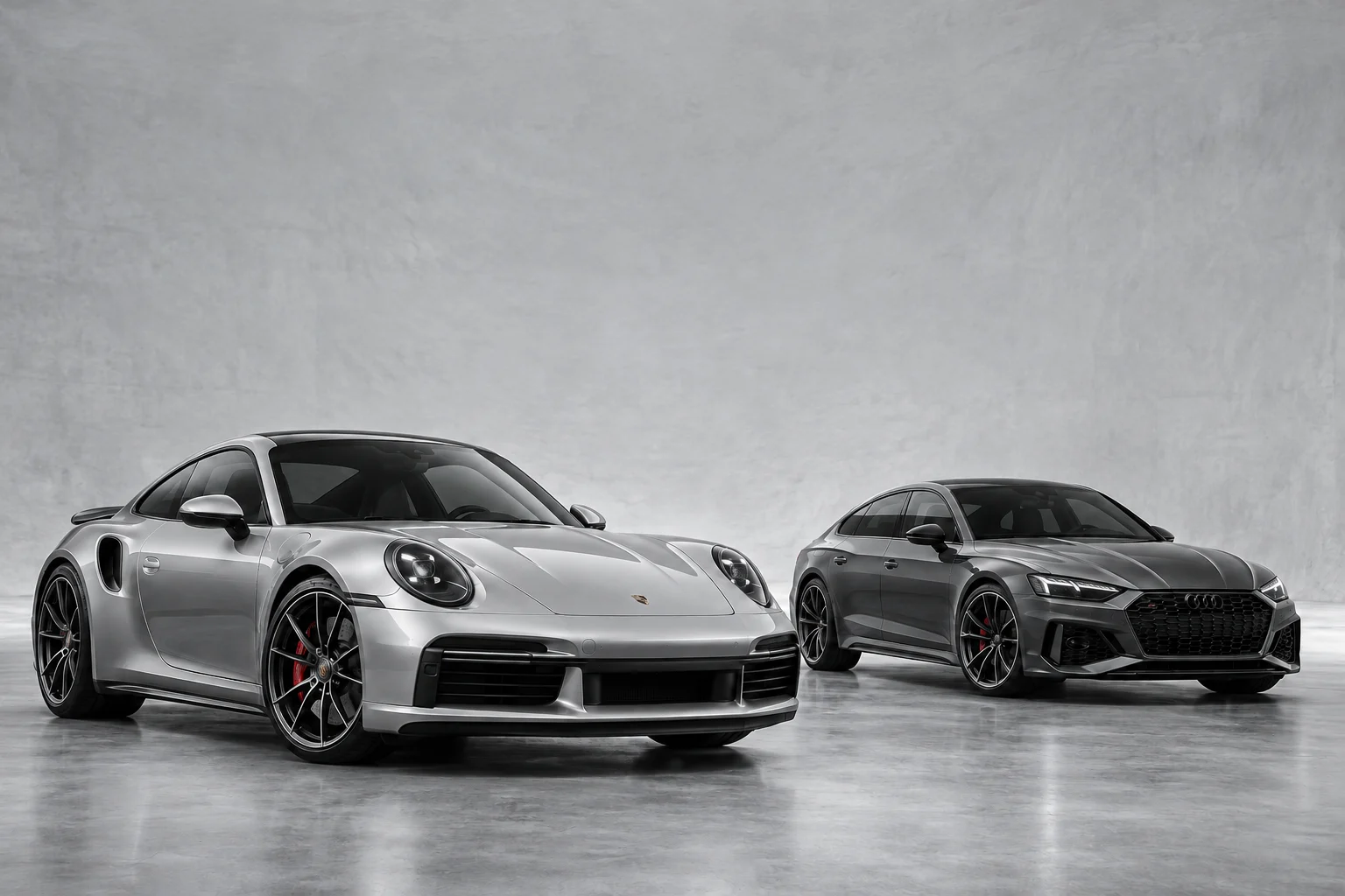Due auto sportive argentate in uno studio architettonico